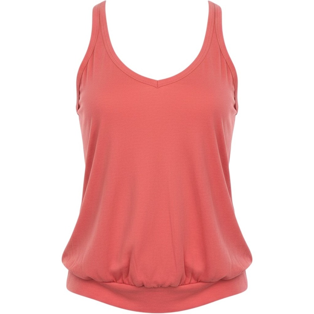 Dea Coral Pink Racerback Tank Top V-Neck Banded Hem Stretch Cotton Large